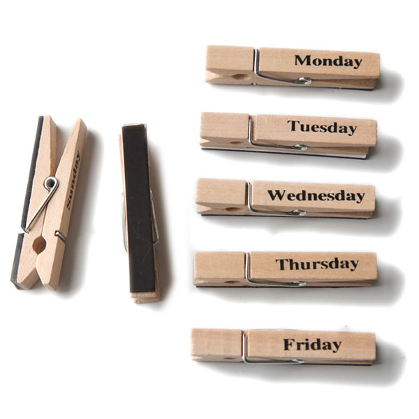 Weekly Wooden Paper Clips, Pack 7