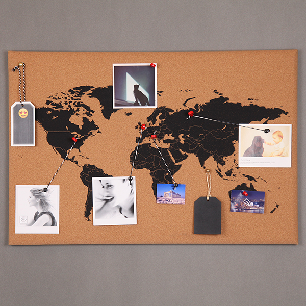 Frameless World Map Bulletin Board 