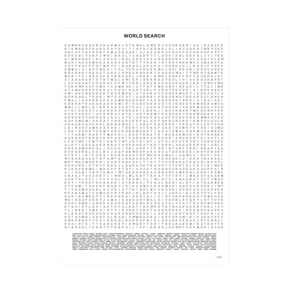 196 Countries Word Search Puzzle Poster