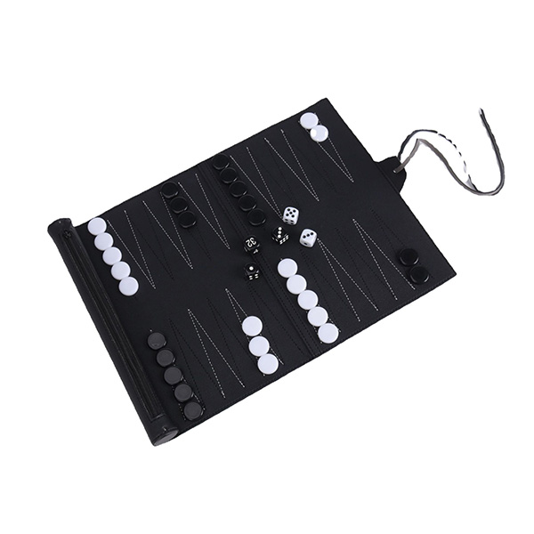 Leather Roll-Up Portable Backgammon Set