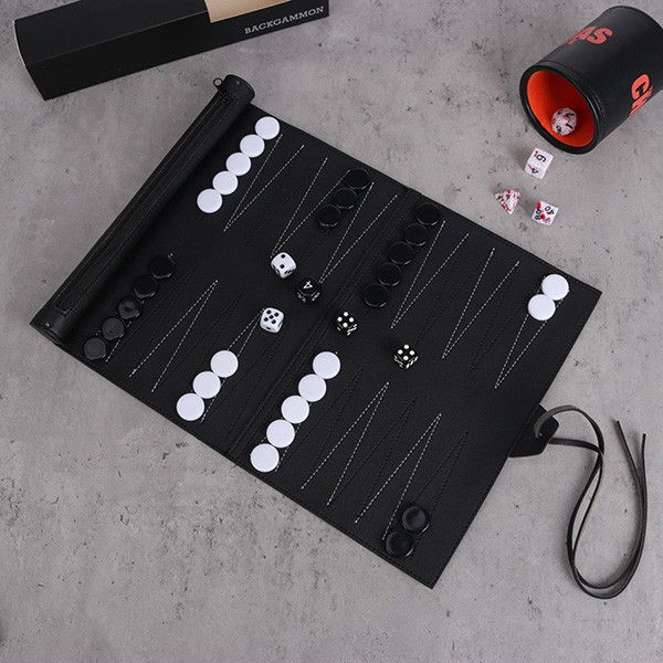 Leather Roll-Up Portable Backgammon Set