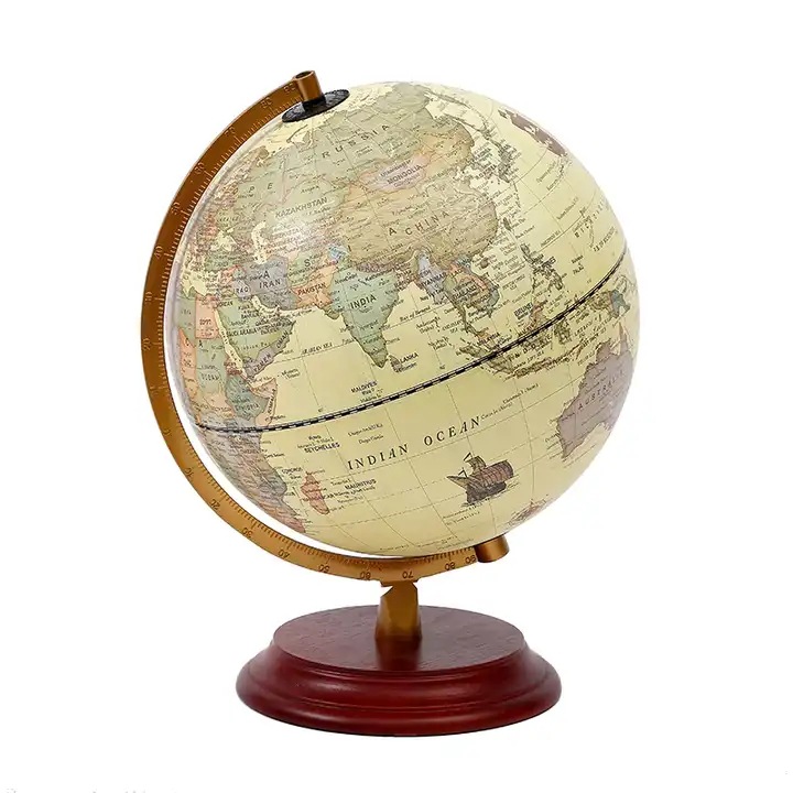 Antique Illuminated World Globe with wooden stand