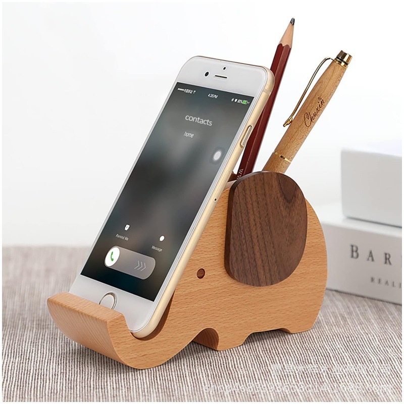 Wooden Elephant Desk Pen Holder