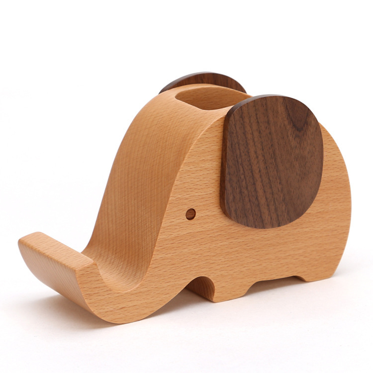 Wooden Elephant Desk Pen Holder