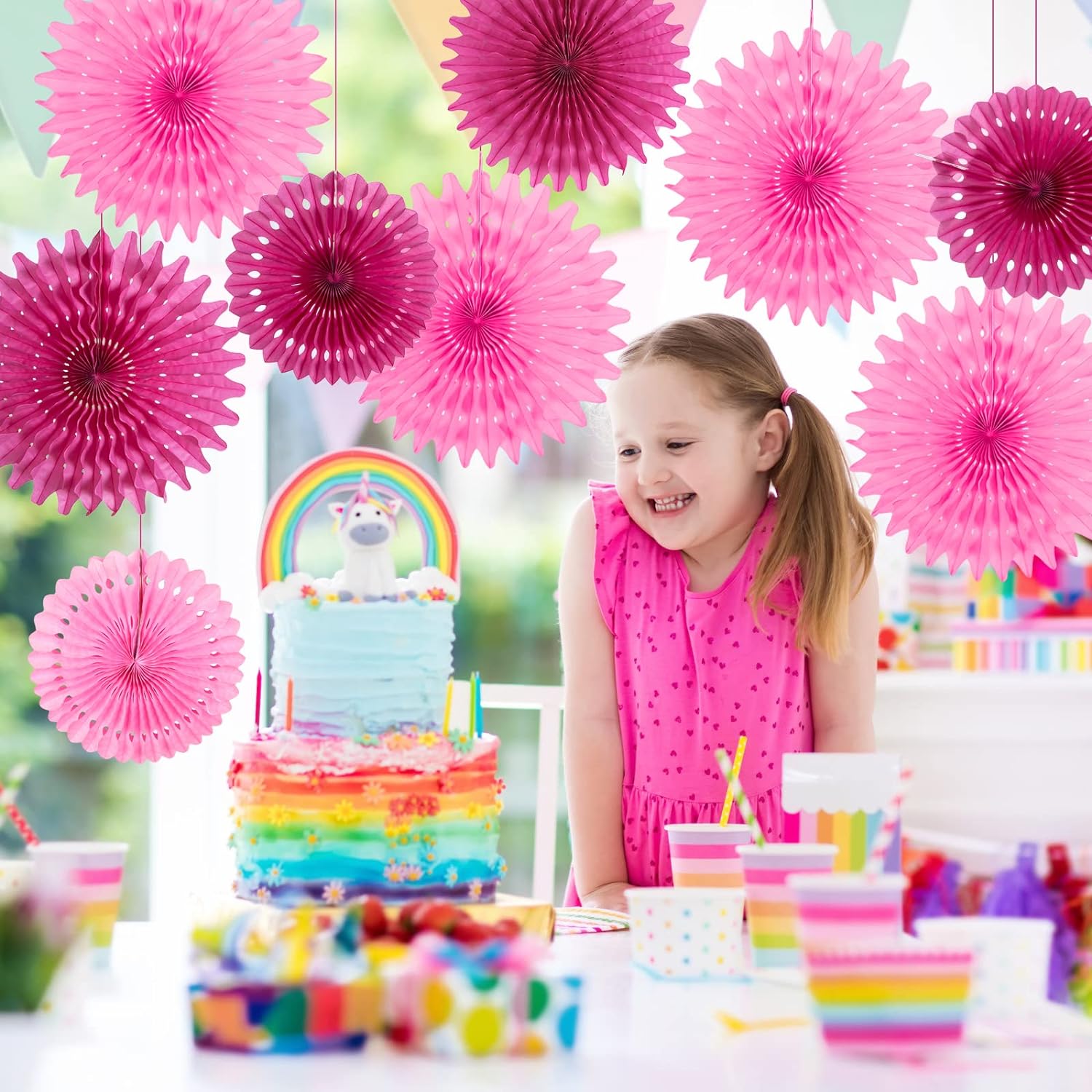 Pink Hanging Paper Fan