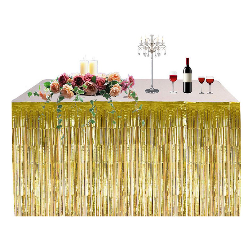 Golden Fringe Foil Table Skirt