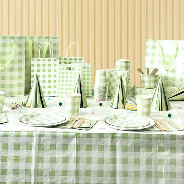 Green Gingham Paper Table Cover