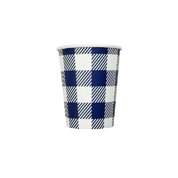 Blue Gingham Coffee Cups 9 OZ Set of 20