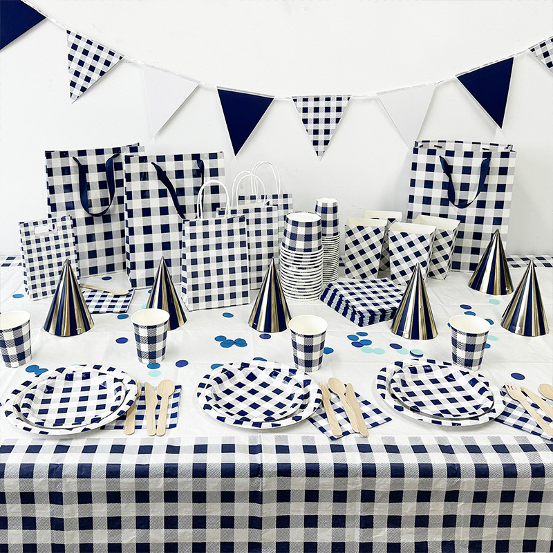 Blue Gingham Paper Bunting 