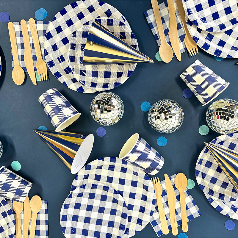 Blue Gingham Paper Bunting 