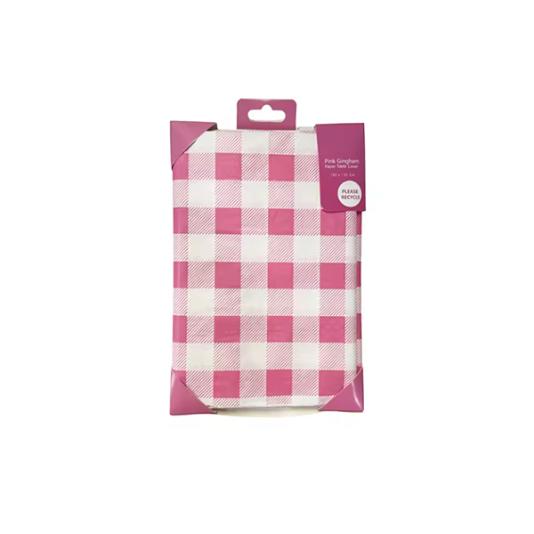 Pink Gingham Paper Table Cover