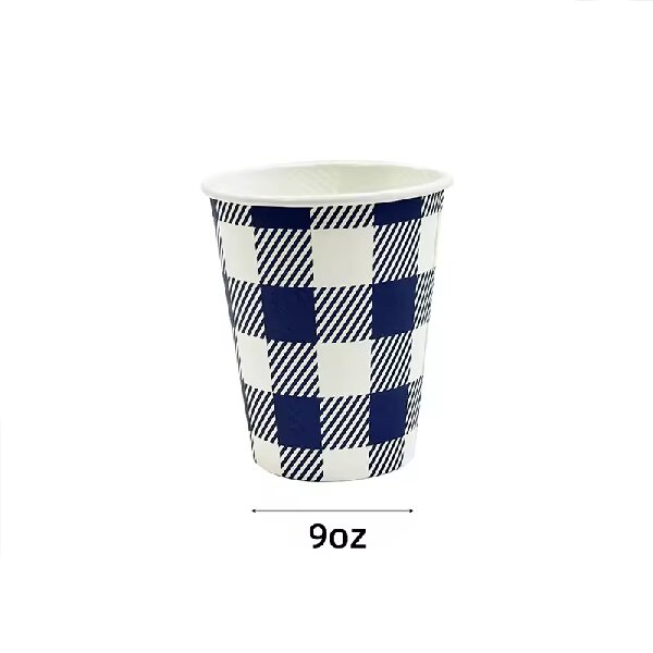 Blue Gingham Coffee Cups 9 OZ Set of 20