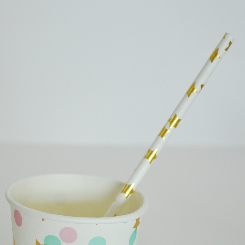 White and Glod Star Paper Straw