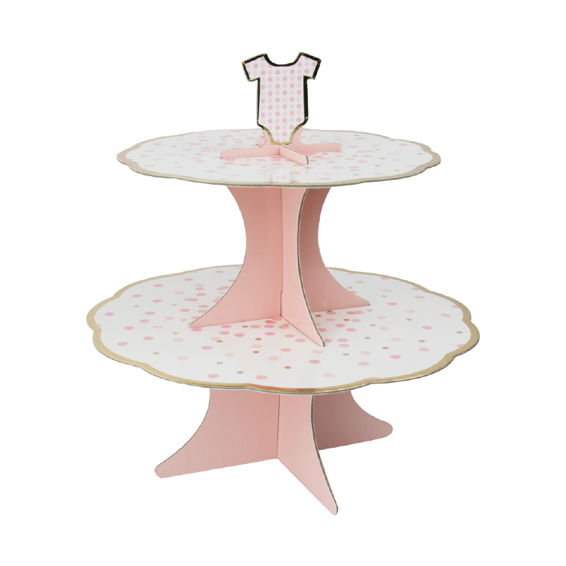 Tiered Cupcake Holder with Pink Dots Printed