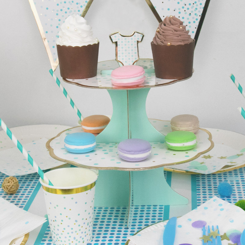 Cupcake Display Tower with Blue Dots Printed