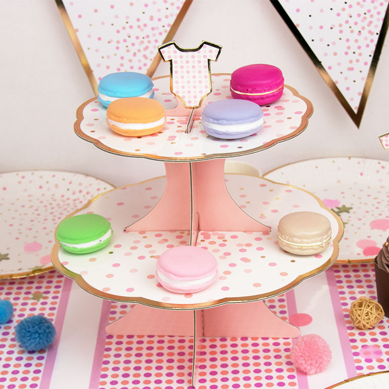 Tiered Cupcake Holder with Pink Dots Printed