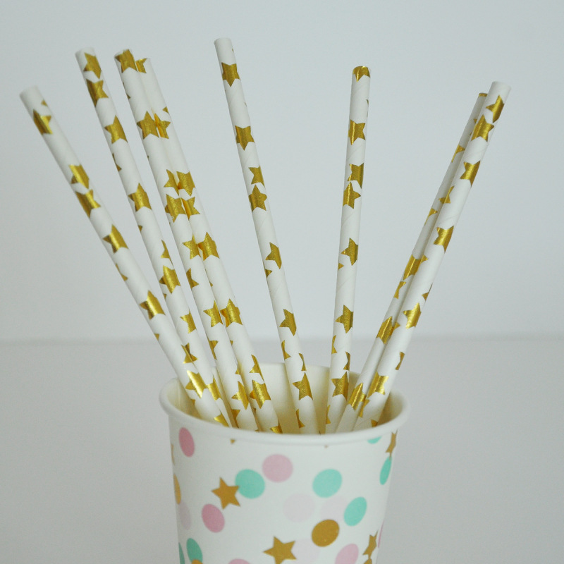 White and Glod Star Paper Straw