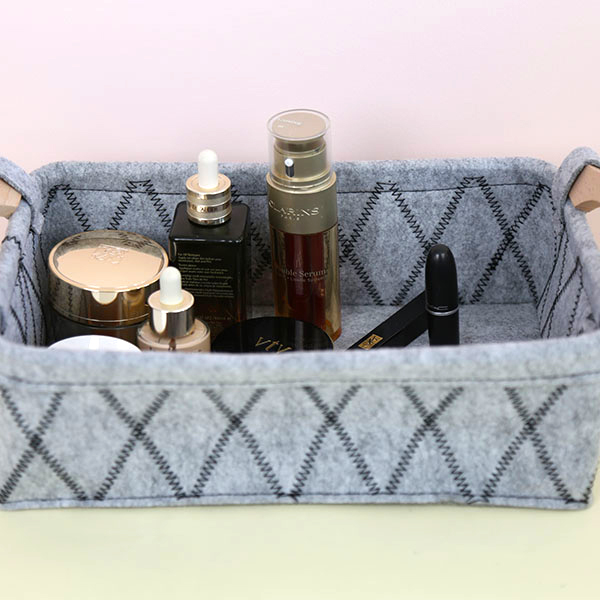 Wood Handled Felt Storage Basket