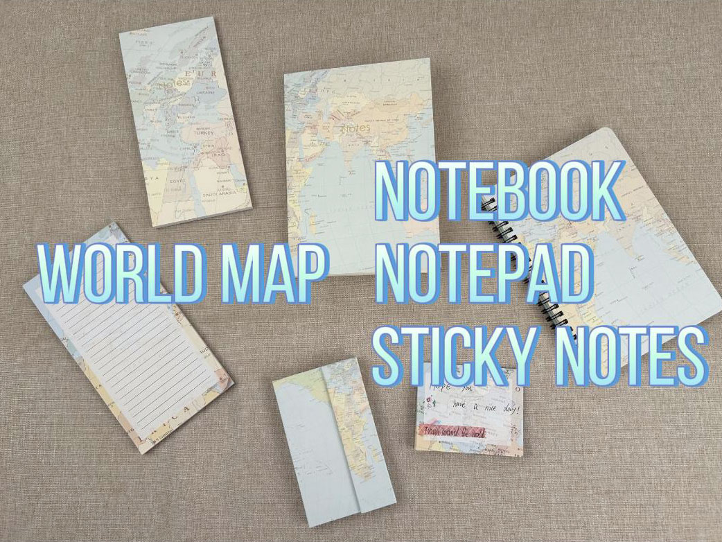 Map-covered Notebook/Sticky Notes