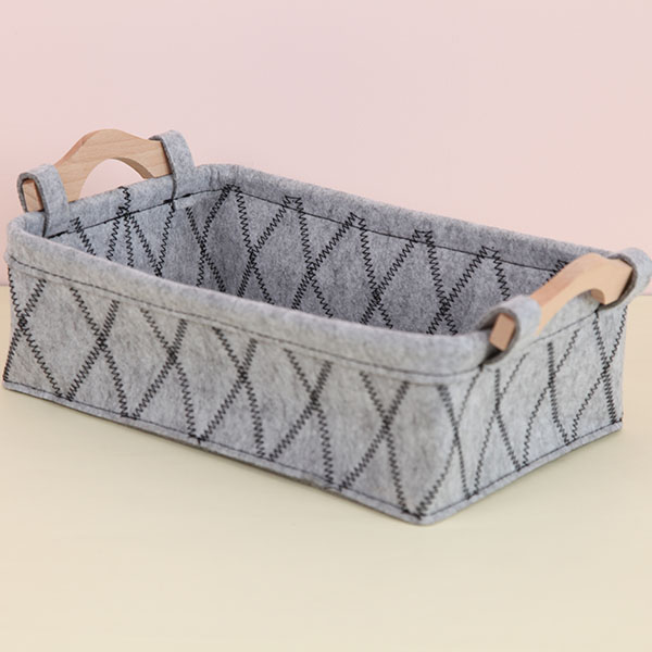 Wood Handled Felt Storage Basket