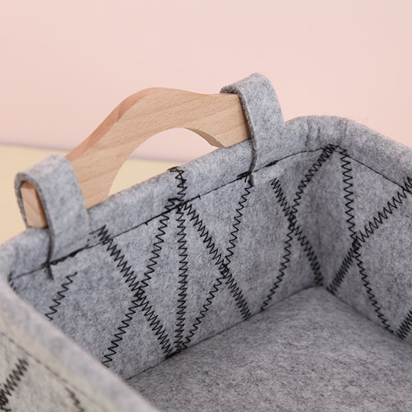 Wood Handled Felt Storage Basket