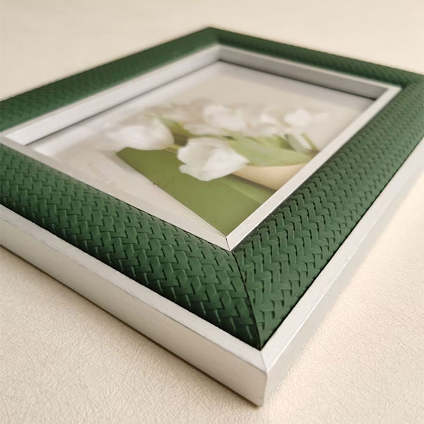 Picture Frame with Silver Edge and Green Stripe