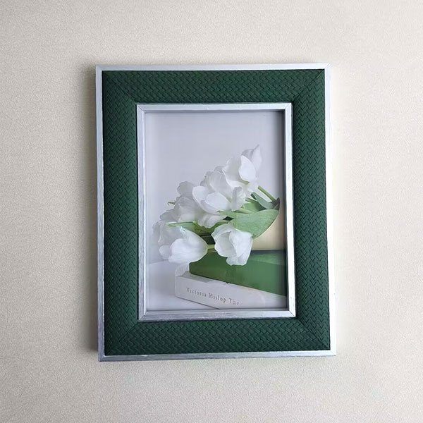 Picture Frame with Silver Edge and Green Stripe